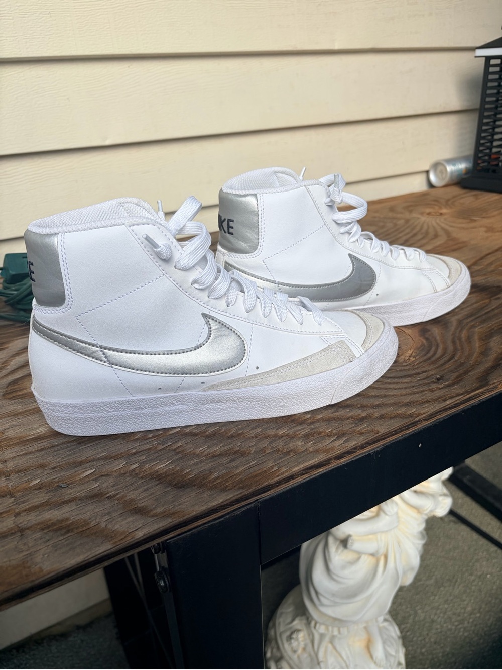 Nike Women's White and Silver Mid-Top Sneakers